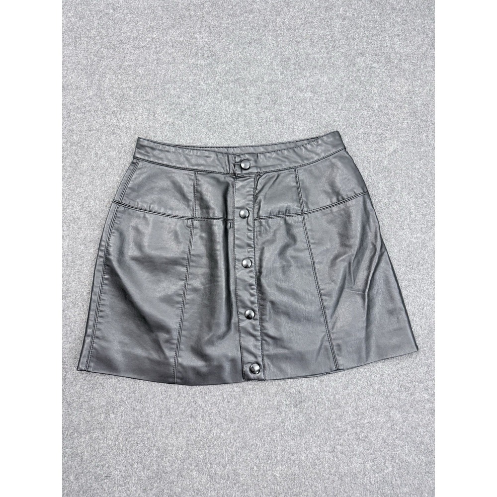 Free People Faux Leather Skirt Women XS Black Button Front M